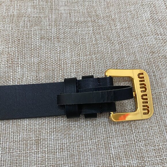 Miumiu Black Leather Belt With Gold Classic Buckle - Picture 5 of 7